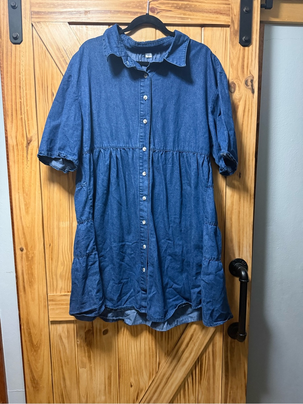 Button-Front Denim Midi Dress in Blue